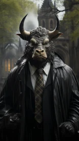 Man in Bull Costume: Dark Academia Meets Apocalyptic Theme
