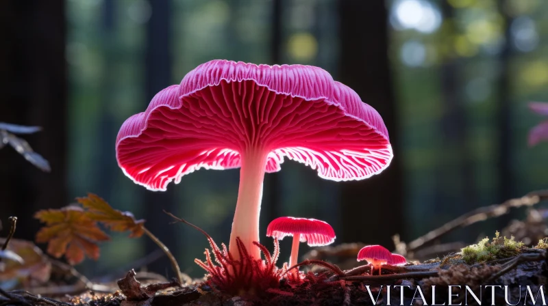 Pink Mushroom in Forest - A Chromatic Display of Nature's Wonder AI Image