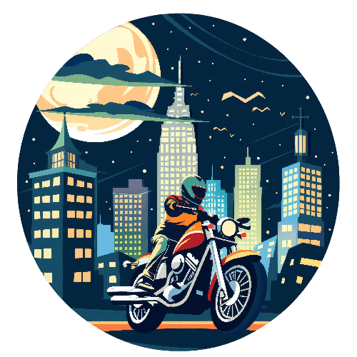 Retro Night Motorcycle Ride in Urban Setting POD Design