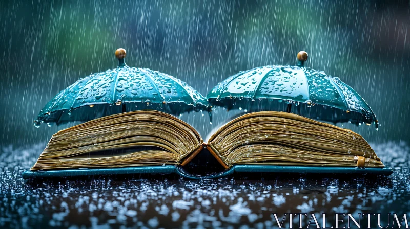 AI ART Rainy Day Reading: Book Under Umbrellas