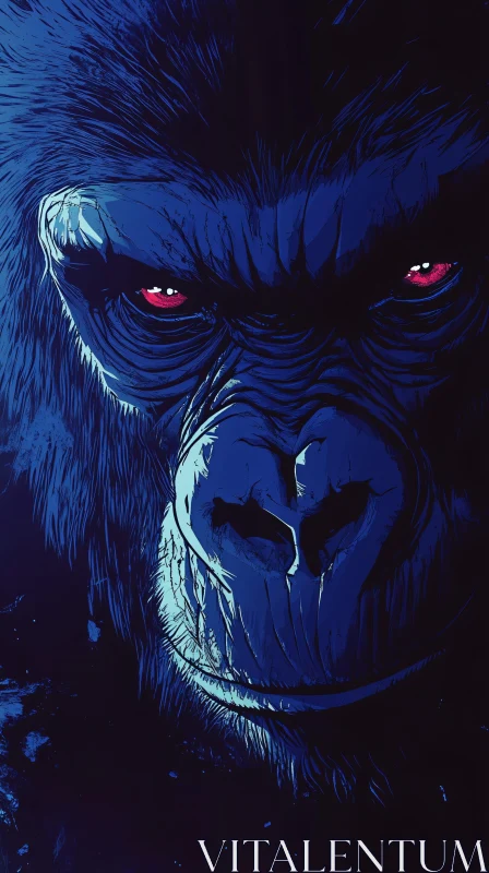 Blue Gorilla with Red Eyes Art AI Image