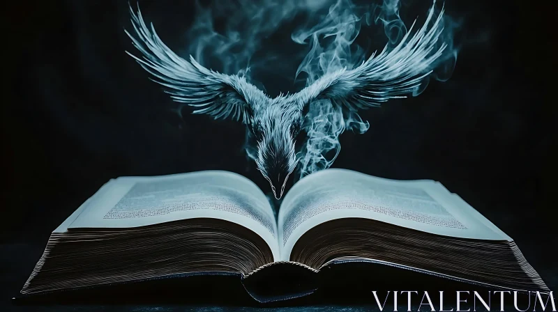 AI ART Mythical Phoenix Emerges From Ancient Book