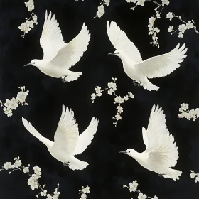 Peaceful Flight of Doves with Floral Accents
