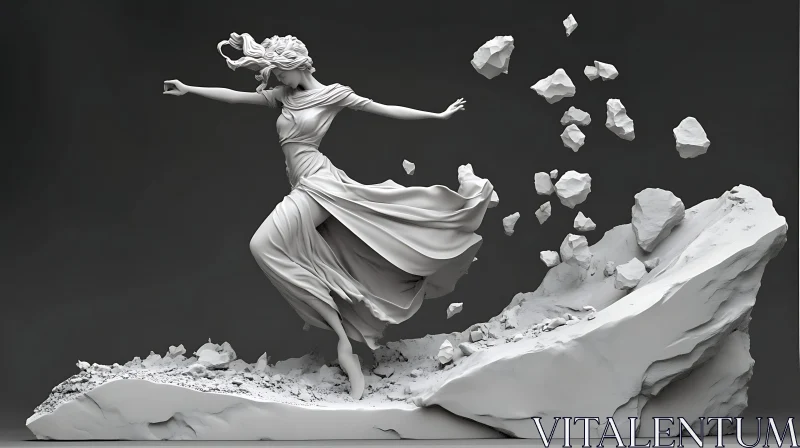 Monochrome Sculpture of Woman with Rocks AI Image