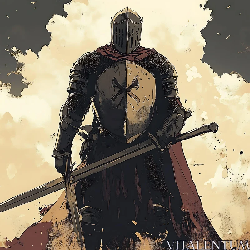 Armored Knight with Sword and Shield AI Image