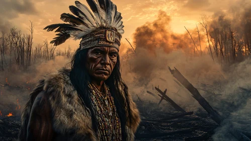 Portrait of Native American in Burnt Forest