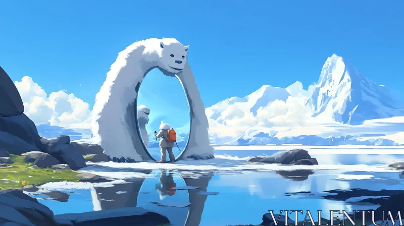 AI ART Winter Reflection: Polar Bear Mirror Scene