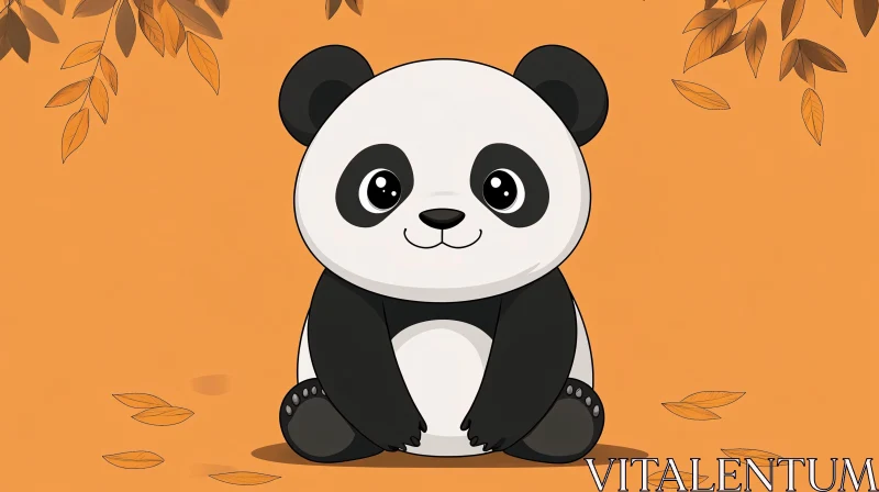 Cute Cartoon Panda with Autumn Leaves AI Image