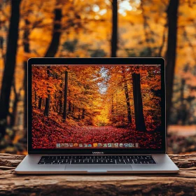Fall Forest Scene on Laptop