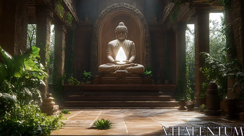 Meditative Buddha with Glowing Crystal AI Image