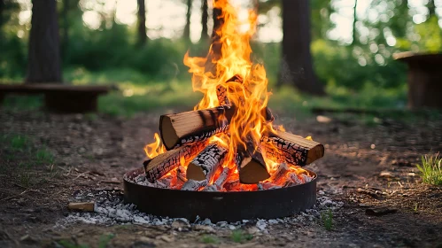 Glowing Campfire in Tranquil Forest