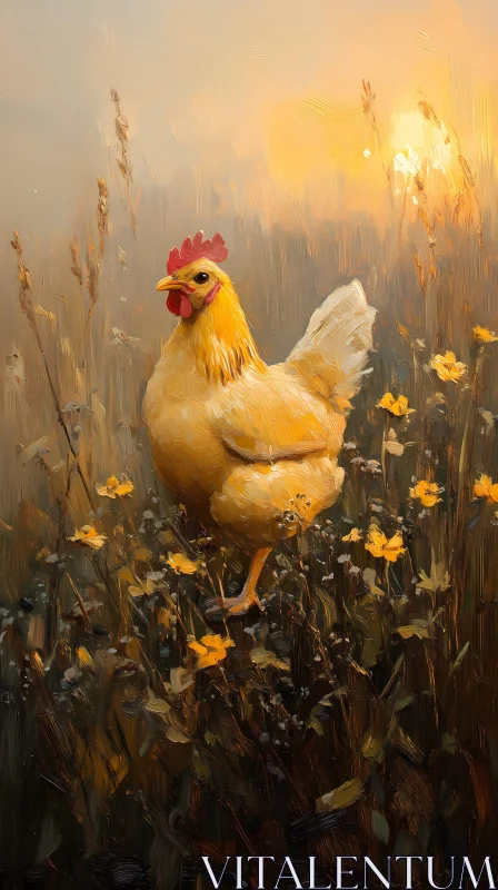 Sunset Chicken in Nature AI Image