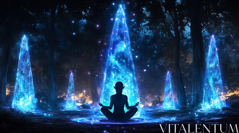 AI ART Mystical Elf Meditating Among Crystals