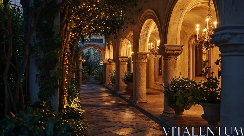 Evening Elegance in an Illuminated Walkway AI Image