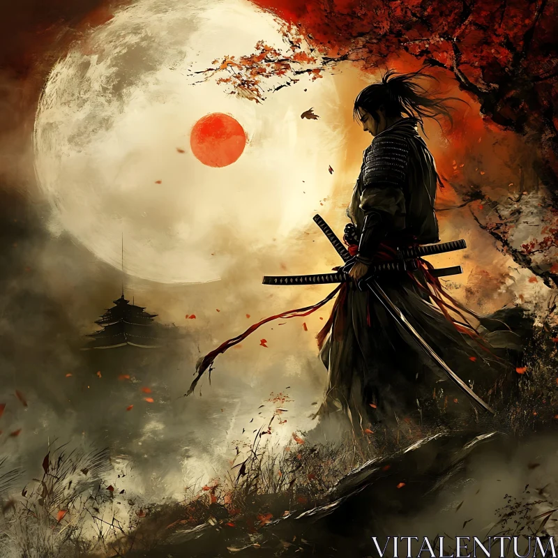 Moonlit Samurai: A Warrior's Vigil AI Image