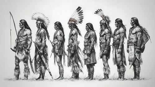 Monochrome Native American Warriors Illustration