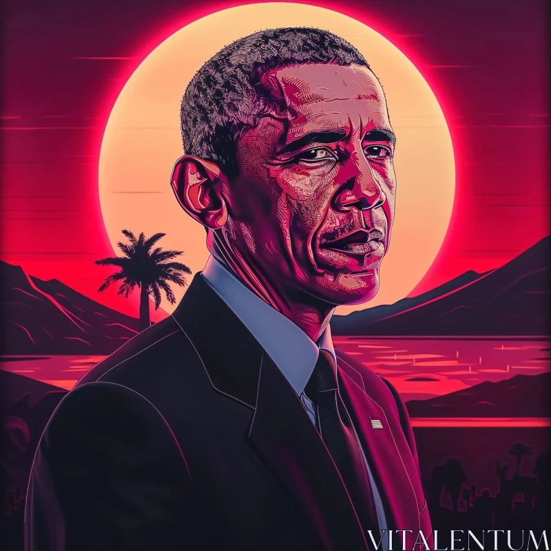 AI ART Vivid Portrait of Barack Obama with Stunning Sunset