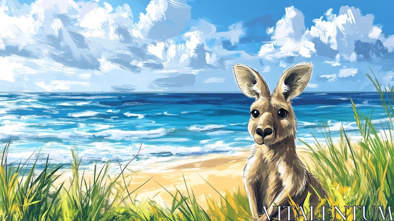 Kangaroo by the Ocean AI Image