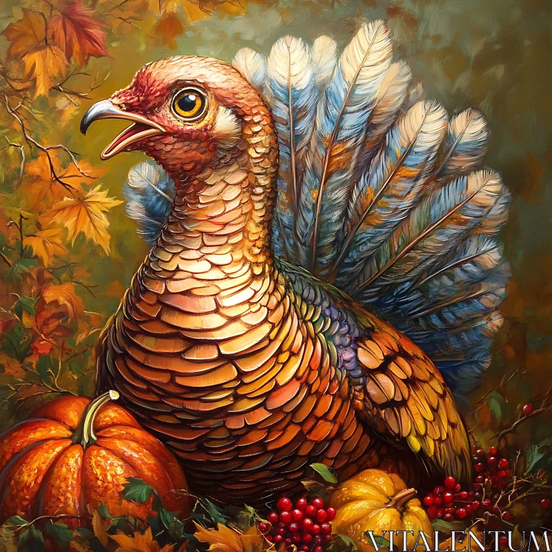 Thanksgiving Turkey Amidst Fall Harvest AI Image