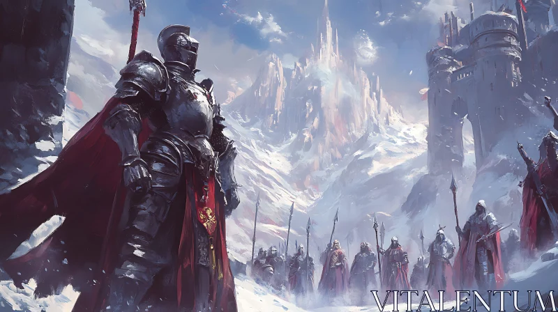 AI ART Armored Knights in a Winter Landscape