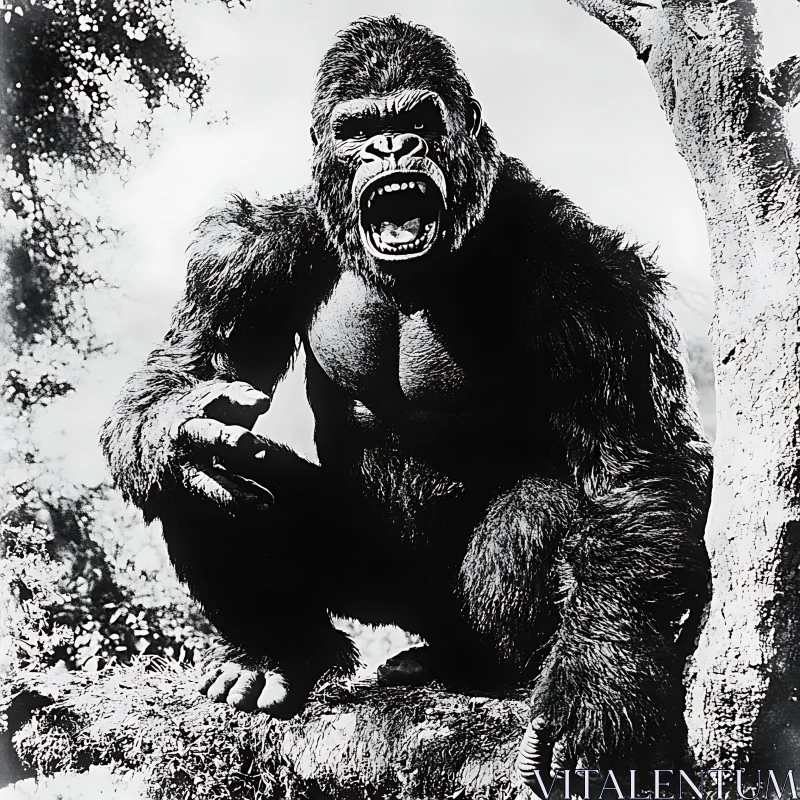 Monochrome Gorilla Roar in the Wild AI Image