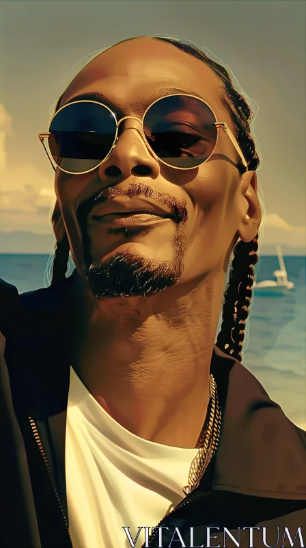 AI ART Snoop Dogg Relaxed Beachside Image