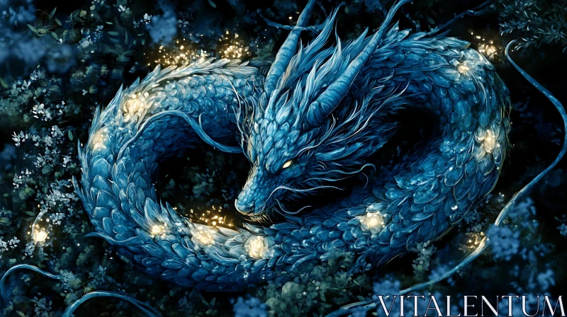 AI ART Azure Dragon Amidst Floral Whispers