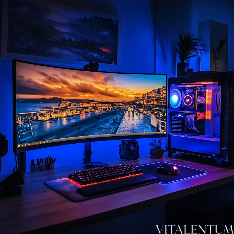 Futuristic Gaming Setup with Curved Screen AI Image