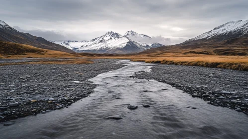 Snowy Mountains and River Landscape