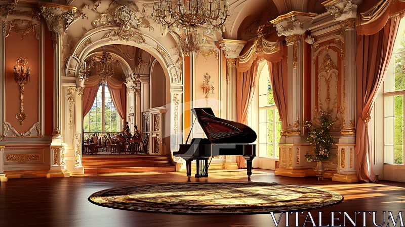 AI ART Baroque Interior with Elegant Grand Piano