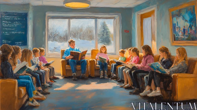 Reading Circle Oil Painting AI Image