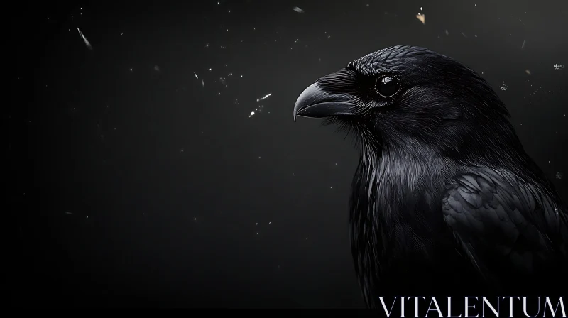 Raven in Dark - Monochrome Bird AI Image