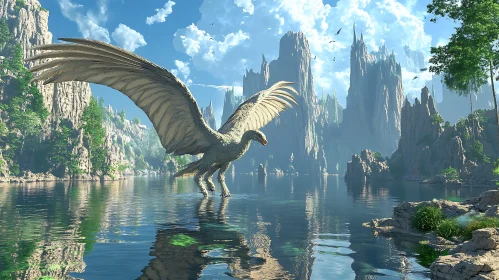 Fantasy Bird in Mountain Lake