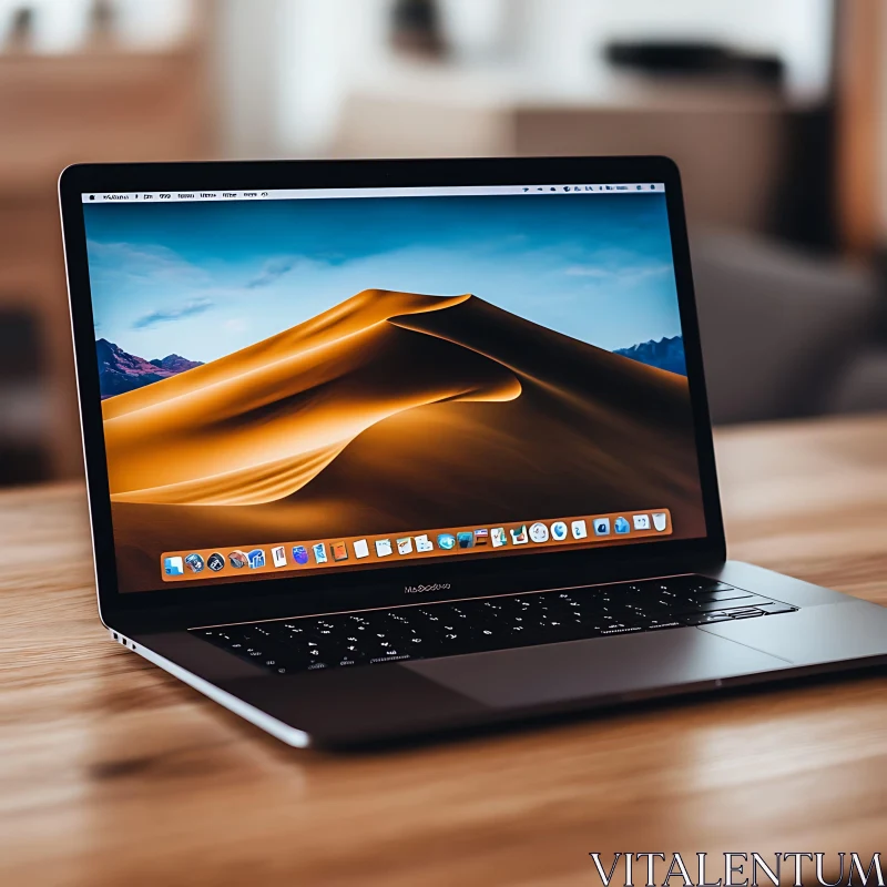 Sleek Laptop Displaying Desert Landscape AI Image