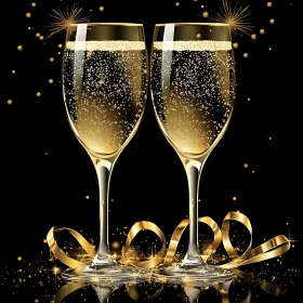 Golden Champagne Flutes with Ribbon