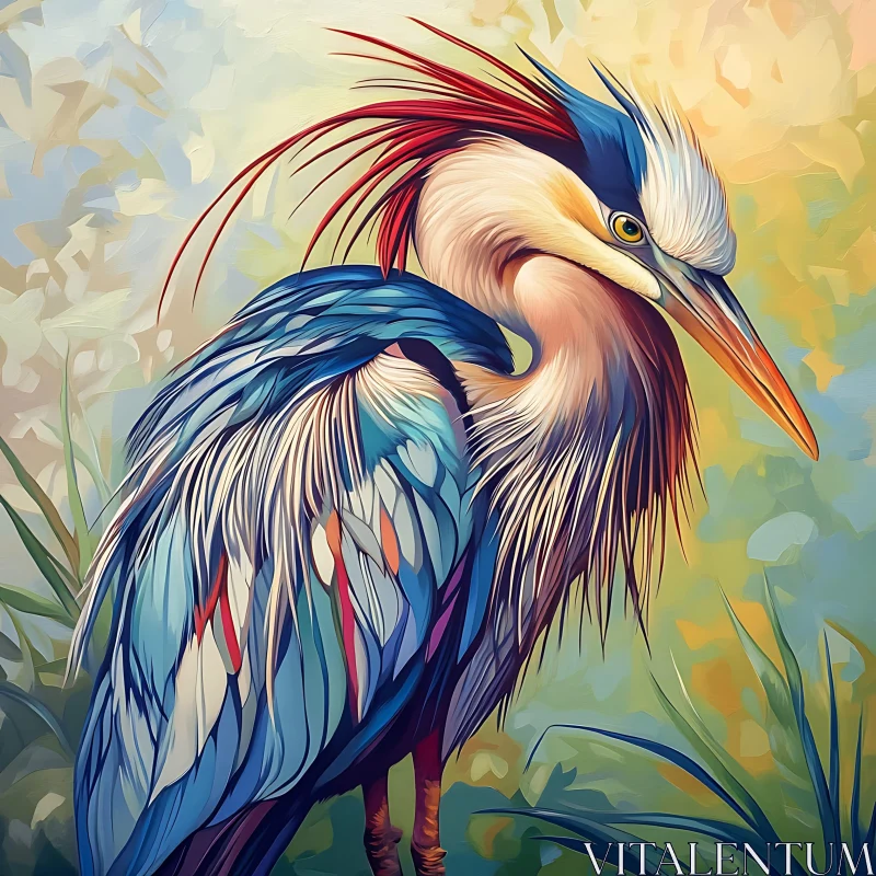 Stylized Heron with Colorful Plumage AI Image