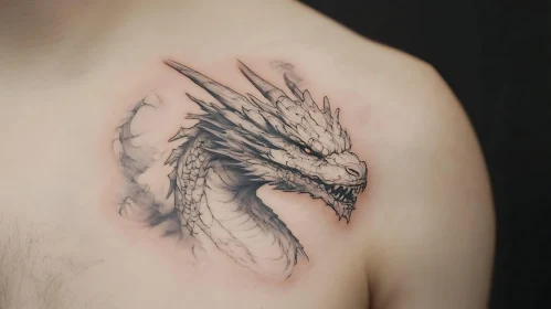 Chest Tattoo: Dragon's Grayscale Majesty