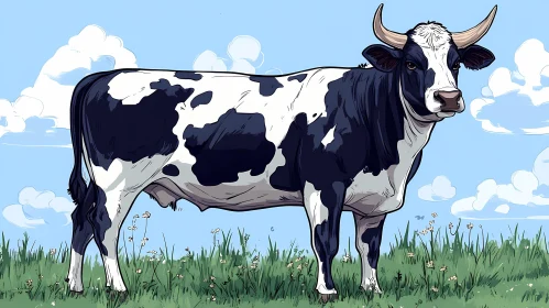 Cow Illustration in Green Field
