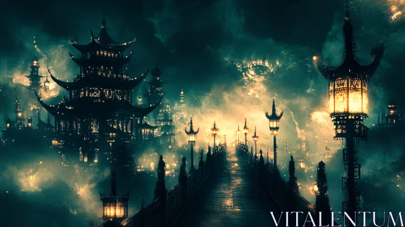 AI ART Illuminated Asian Cityscape