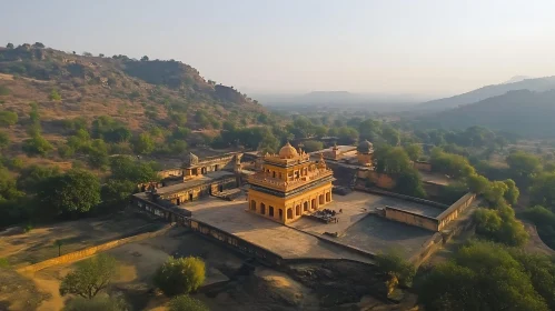 Ancient Indian Building in Mountain Landscape