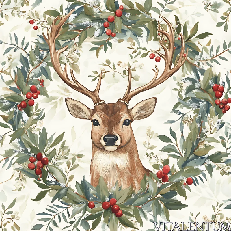 Floral Deer with Antlers AI Image