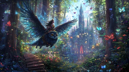 Fantasy Forest Scene with Queen and Owl