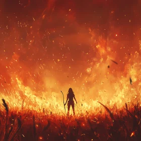 Intense Flames and Silhouette of Warrior