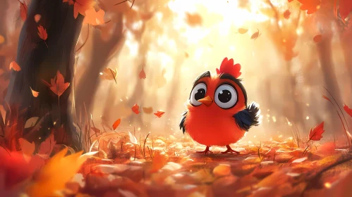 Cute Bird Amidst Autumn Leaves