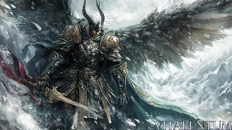 AI ART Armored Angel with Sword Digital Painting