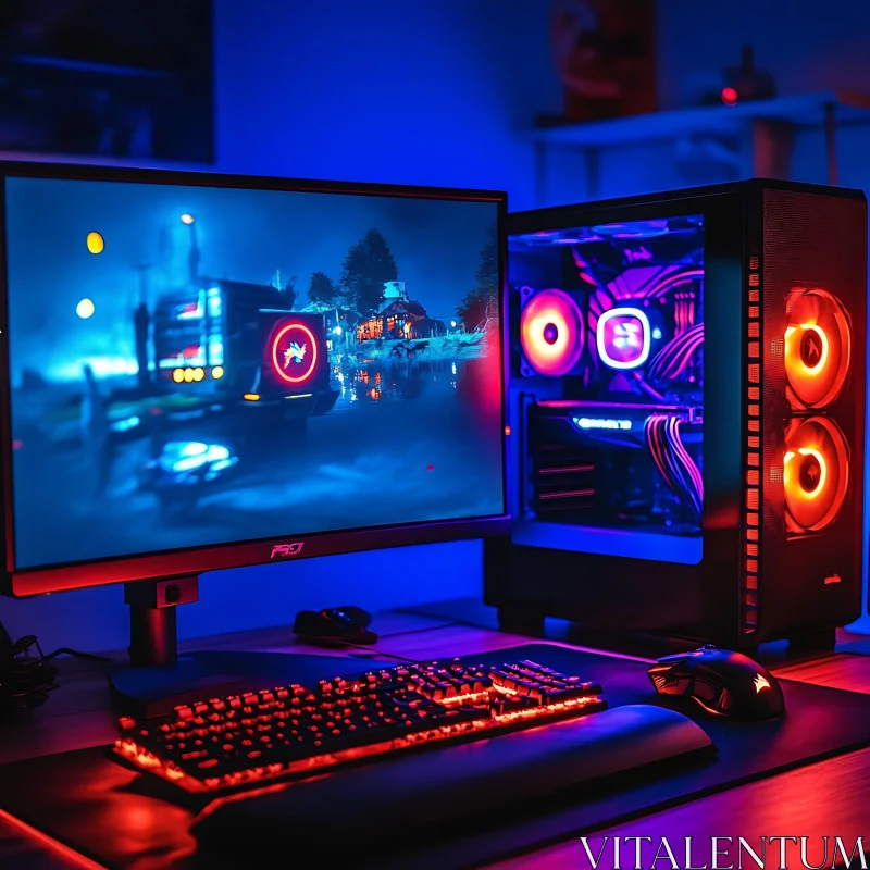 Gaming PC with RGB Lights and Futuristic Display AI Image