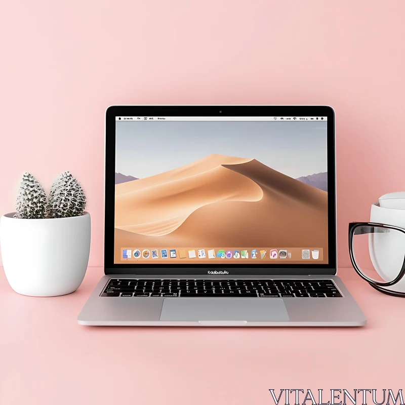 Stylish Home Office Setup with Cactus and Coffee AI Image