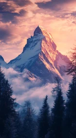 Mountain Peak with Snow and Sunlit Glow