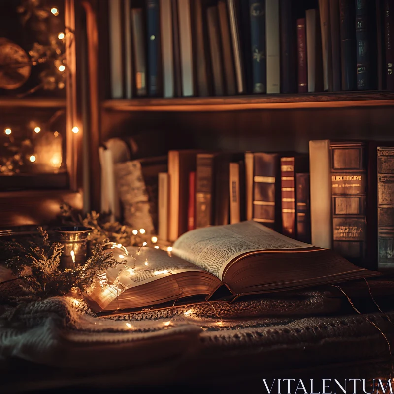 Still Life with Book and Fairy Lights AI Image