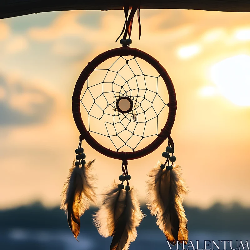 AI ART Dreamcatcher against Golden Sunset